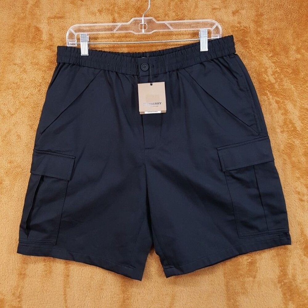 BURBERRY Shorts Mens XS Black Chino Drawstring Cargo Casual Logo CAPLETON